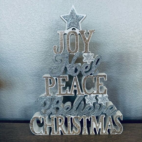 Christmas Tree Cutout Festive Glitter Decor Sign - Picture 4 of 6